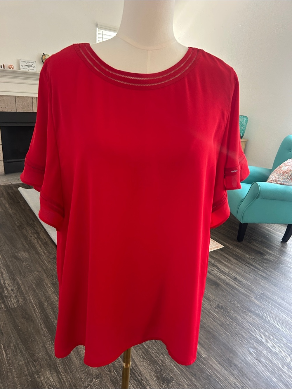 Liz Claiborne Women's Red Blouse with Decorative Neckline